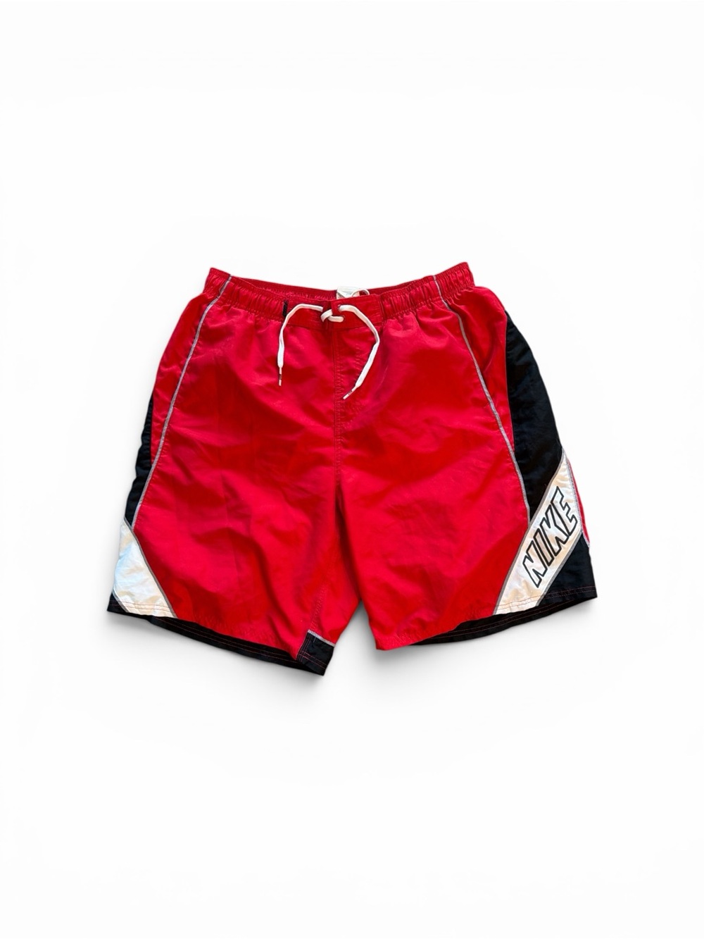 Nike Red White Spellout Swim Trunk Bathing Suit Mens XXL.